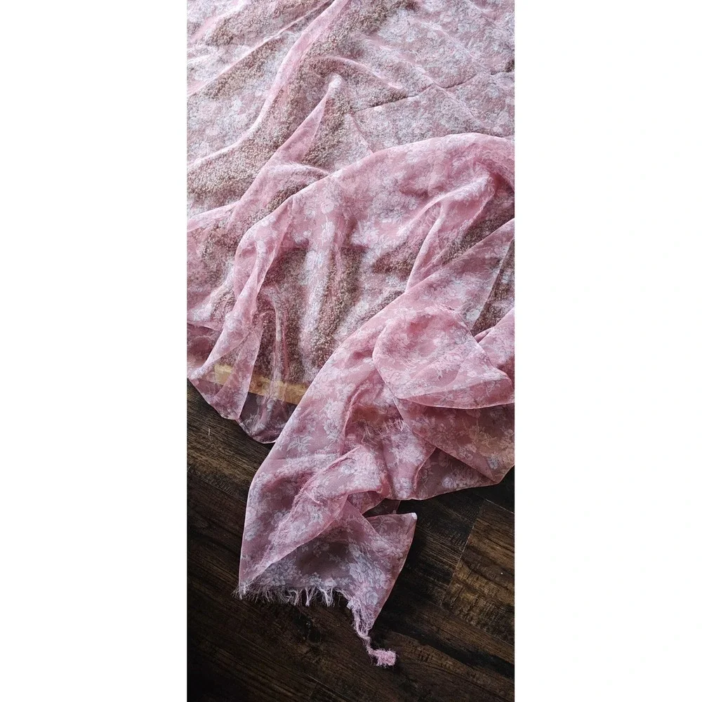 Vintage 2000s Sheer Mauve 4+ Yards Dogwood Rose Floral Flower Fabric #34